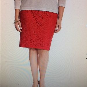 Red lace pencil skirt